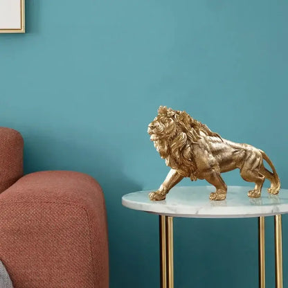 Polished golden lion king resin statue – home office decor