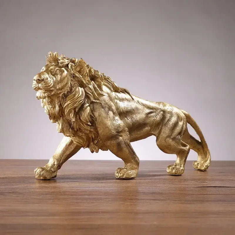 Polished golden lion king resin statue – home office decor