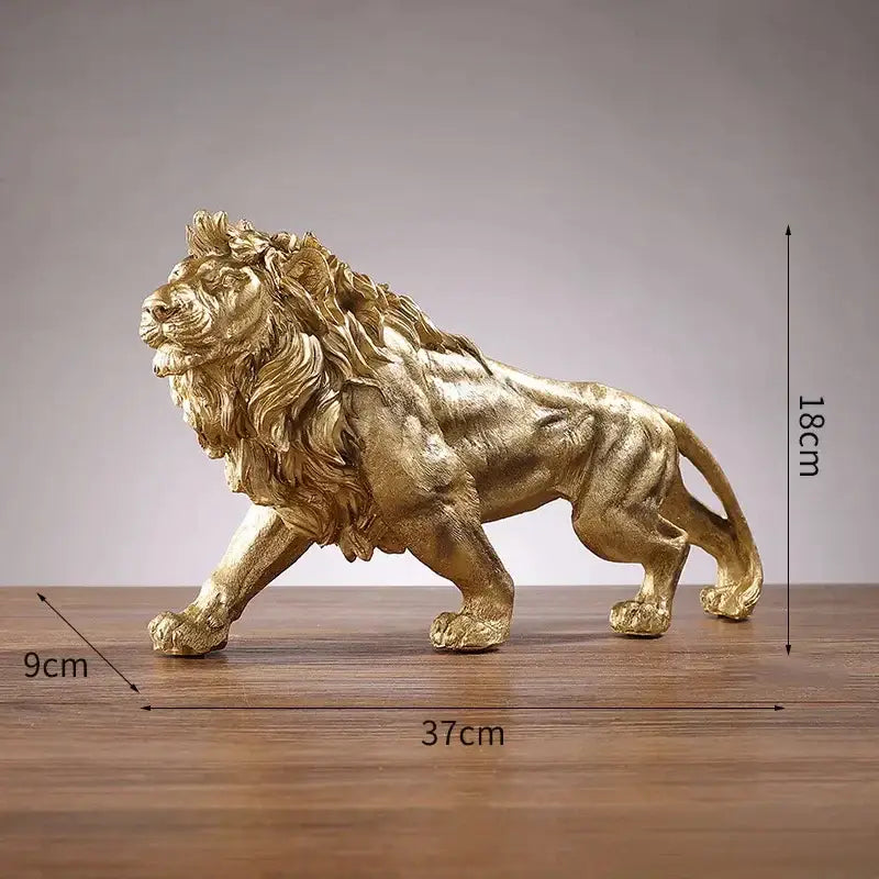 Polished golden lion king resin statue – home office decor
