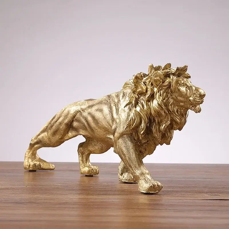 Polished golden lion king resin statue – home office decor