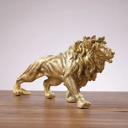 Polished golden lion king resin statue – home office decor