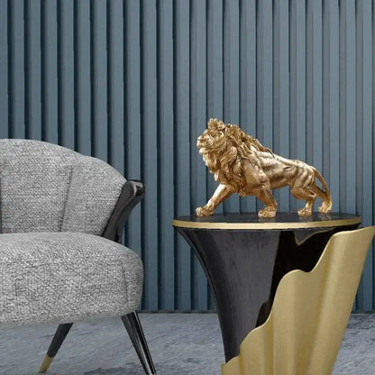 Polished golden lion king resin statue – home office decor