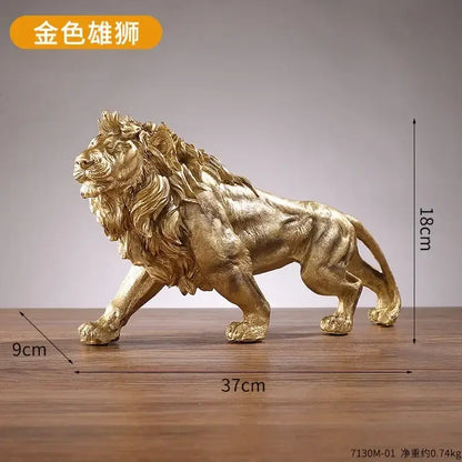 Polished golden lion king resin statue – home office decor