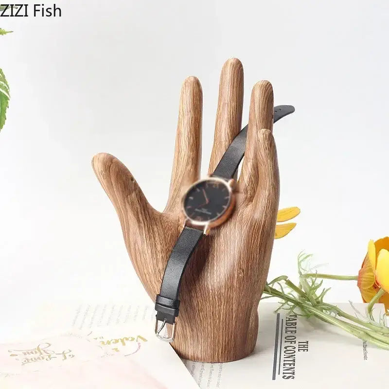 Polished wood grain hand palm sculpture living room decor