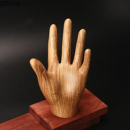 Polished wood grain hand palm sculpture living room decor