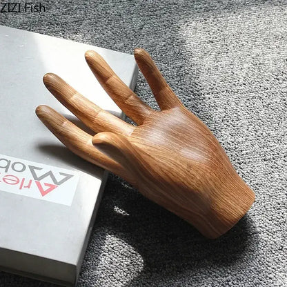 Polished wood grain hand palm sculpture living room decor