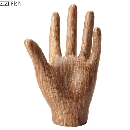 Polished wood grain hand palm sculpture living room decor