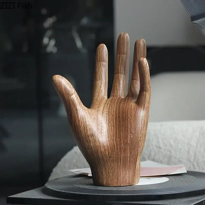 Polished wood grain hand palm sculpture living room decor