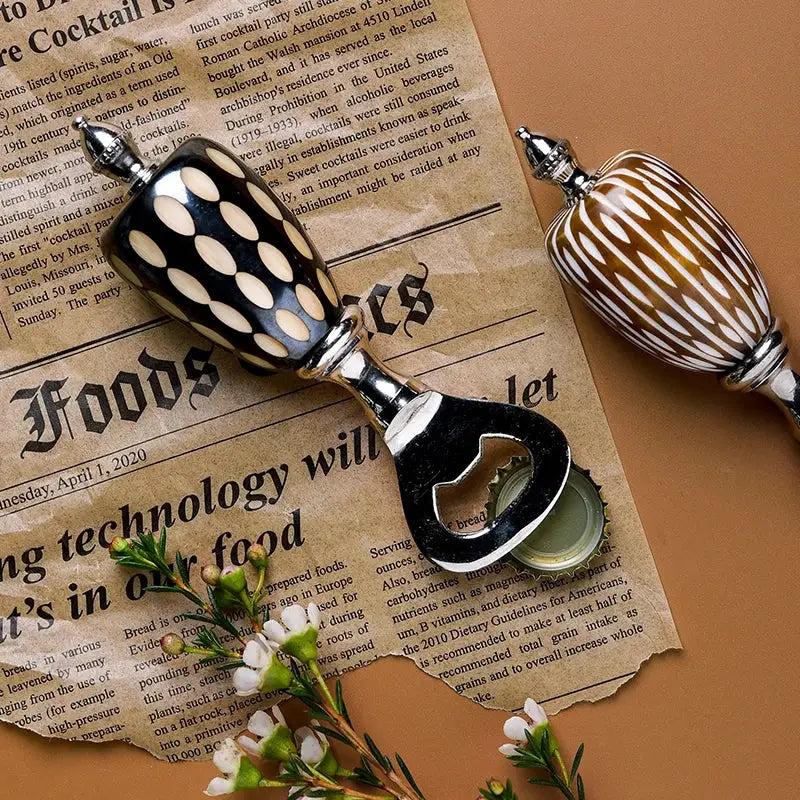 Polka dot black & white ceramic beer bottle opener kitchen tool
