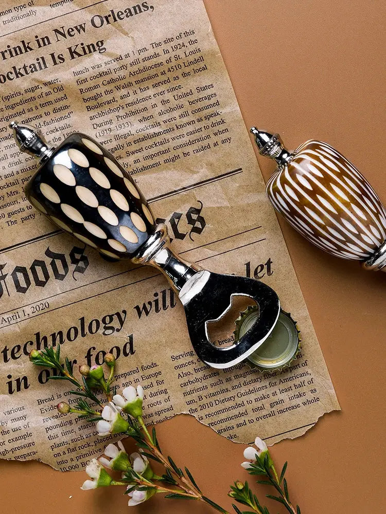 Polka dot black & white ceramic beer bottle opener kitchen tool