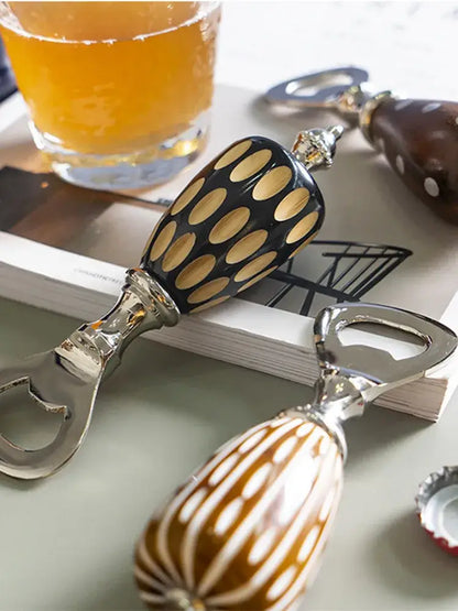 Polka dot black & white ceramic beer bottle opener kitchen tool
