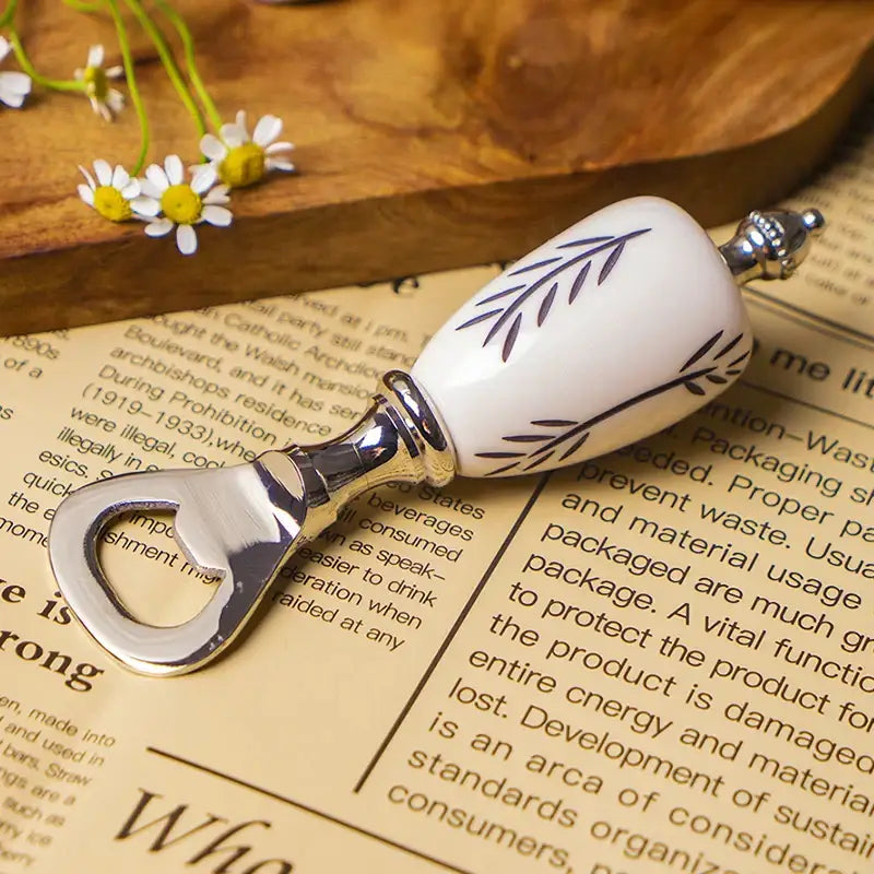 Polka dot black & white ceramic beer bottle opener kitchen tool