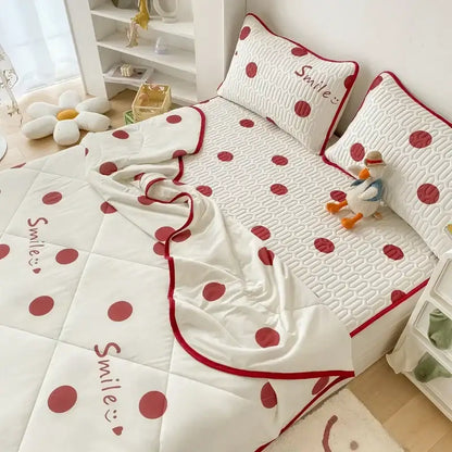 Polka dot smile white & red cool comforter set bedroom ruffled bedding