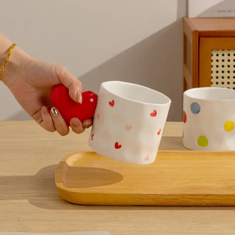 Polka dot white heart design ceramic mug set kitchen cups