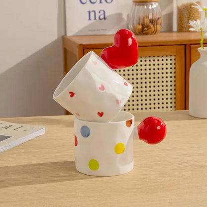 Polka dot white heart design ceramic mug set kitchen cups