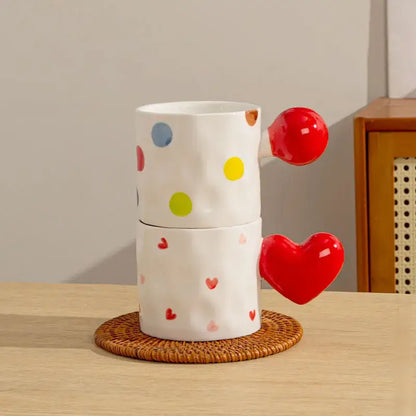 Polka dot white heart design ceramic mug set kitchen cups