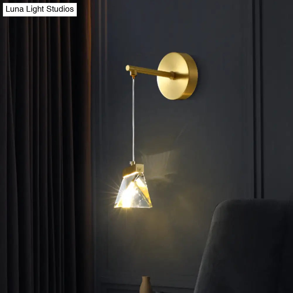 DecorBites™ Polyhedron LED Gold Pendant Light - Contemporary Clear Crystal Block Wall Lamp