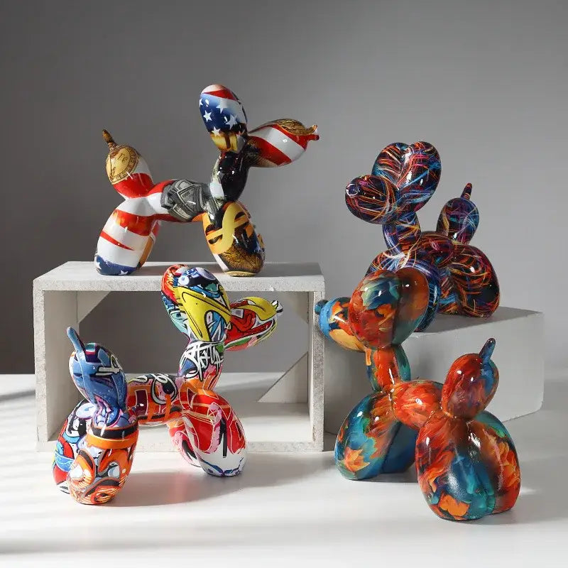 Pop art floral balloon dog sculpture living room decor