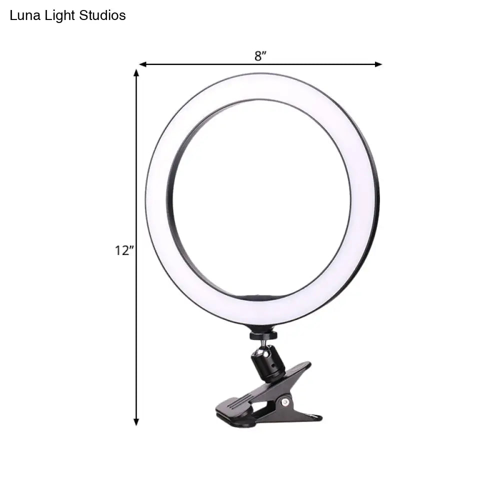 DecorBites™ Portable Black Circle Clip-on Vanity Light Mobile Phone Holder with LED Fill Lamp (6"/8" Dia)