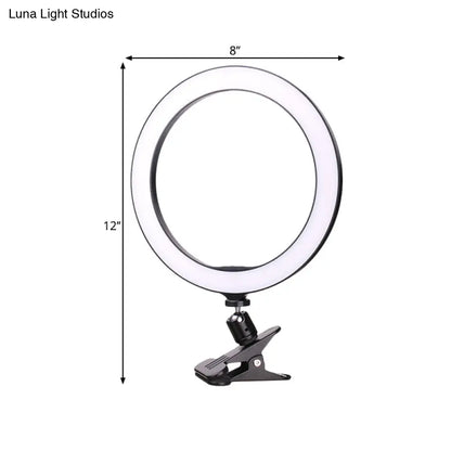 DecorBites™ Portable Black Circle Clip-on Vanity Light Mobile Phone Holder with LED Fill Lamp (6"/8" Dia)