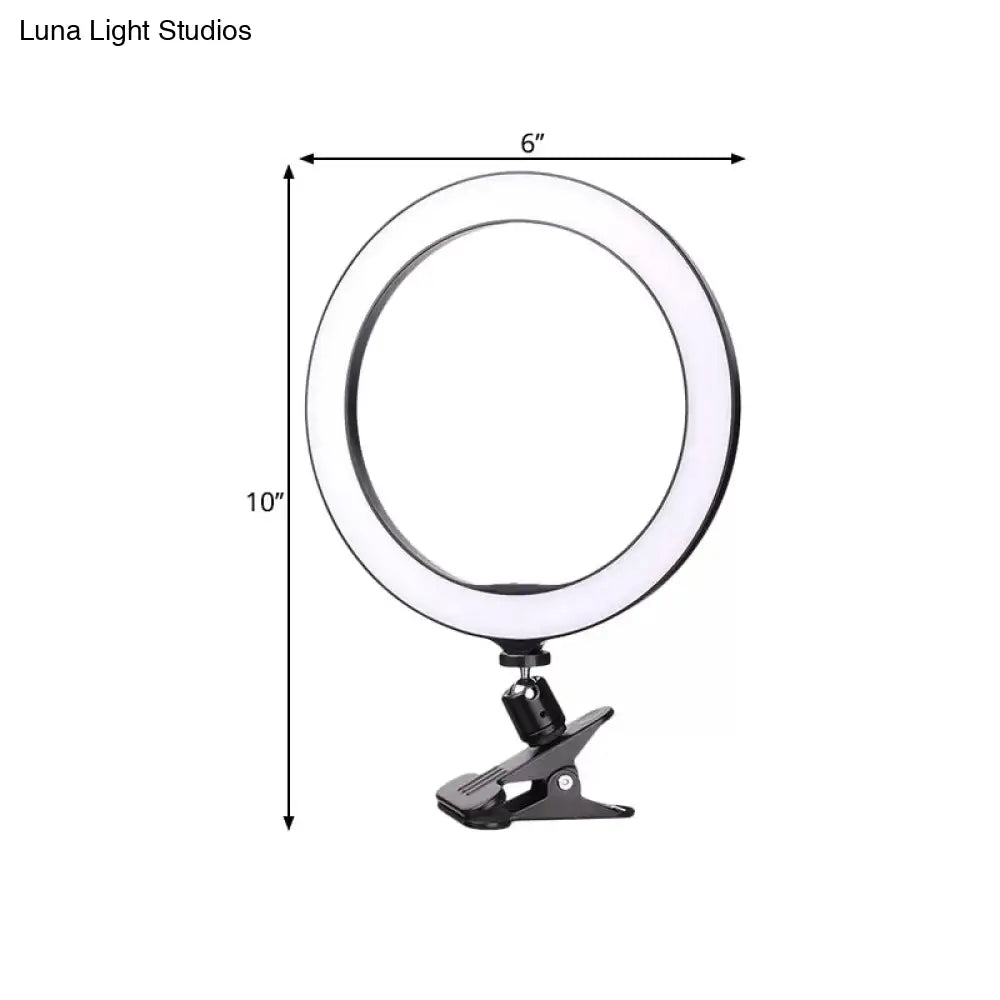 DecorBites™ Portable Black Circle Clip-on Vanity Light Mobile Phone Holder with LED Fill Lamp (6"/8" Dia)