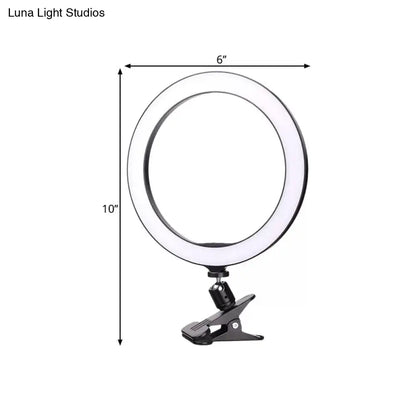 DecorBites™ Portable Black Circle Clip-on Vanity Light Mobile Phone Holder with LED Fill Lamp (6"/8" Dia)