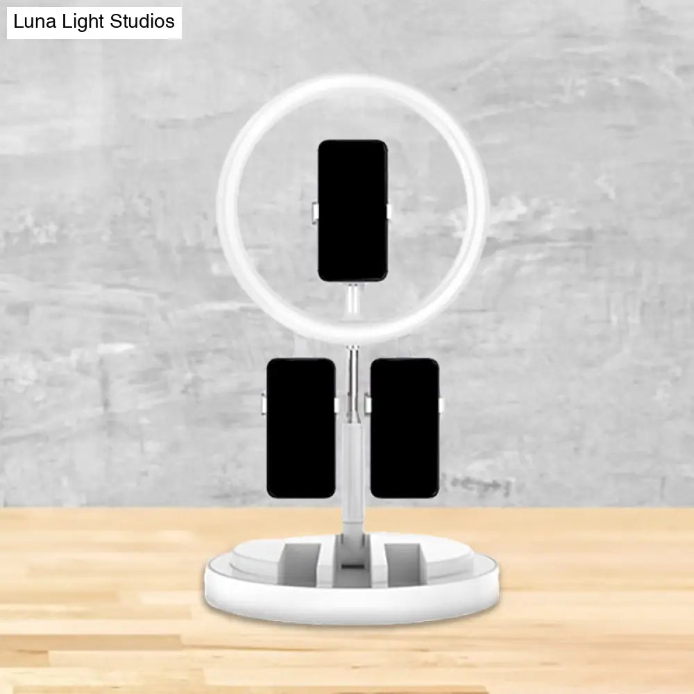 DecorBites™ Portable Circular LED Makeup Light with USB Port - Metal Phone Holder in Black/White/Pink