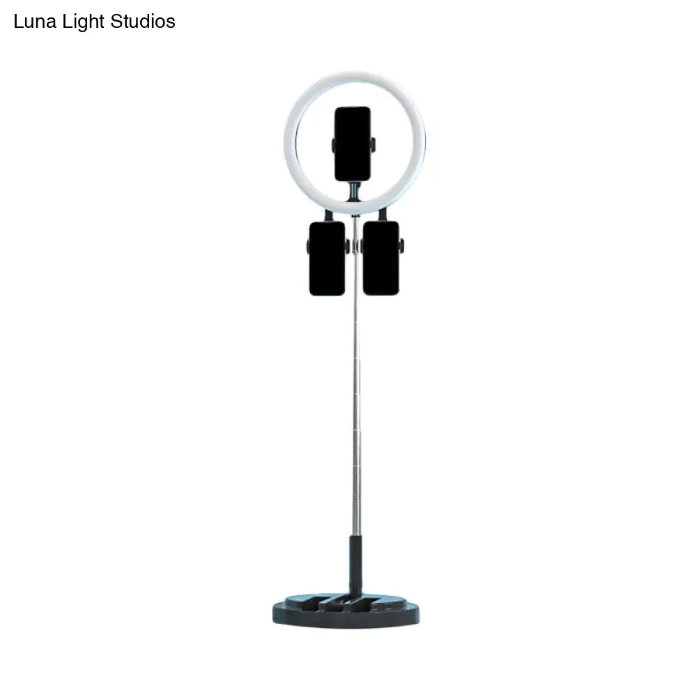 DecorBites™ Portable Circular LED Makeup Light with USB Port - Metal Phone Holder in Black/White/Pink