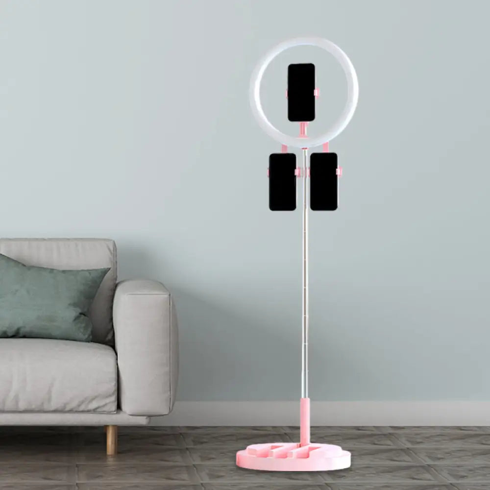 DecorBites™ Portable Circular LED Makeup Light with USB Port - Metal Phone Holder in Black/White/Pink