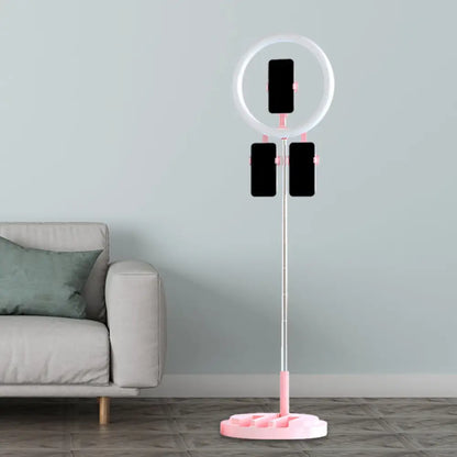 DecorBites™ Portable Circular LED Makeup Light with USB Port - Metal Phone Holder in Black/White/Pink