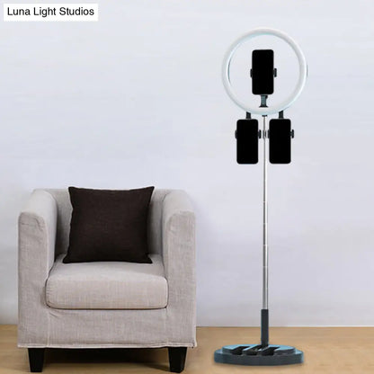 DecorBites™ Portable Circular LED Makeup Light with USB Port - Metal Phone Holder in Black/White/Pink