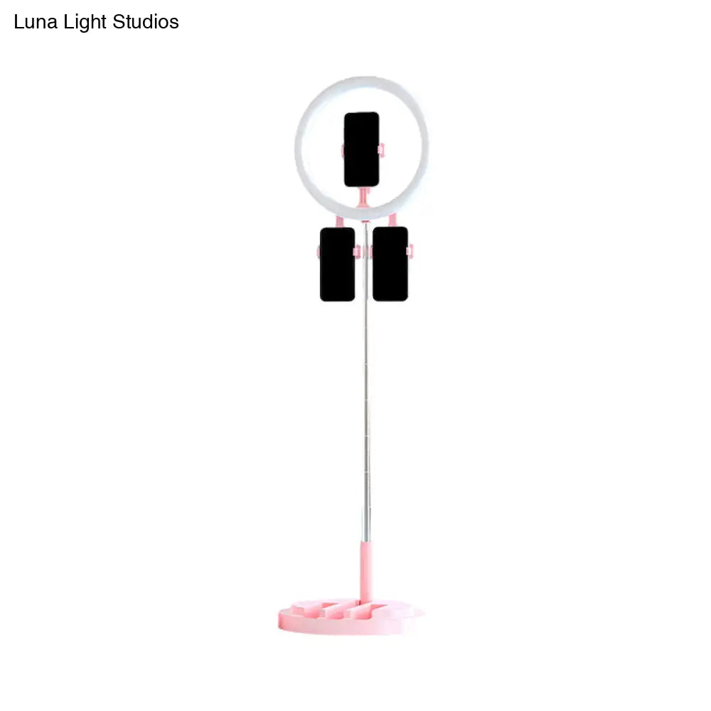 DecorBites™ Portable Circular LED Makeup Light with USB Port - Metal Phone Holder in Black/White/Pink