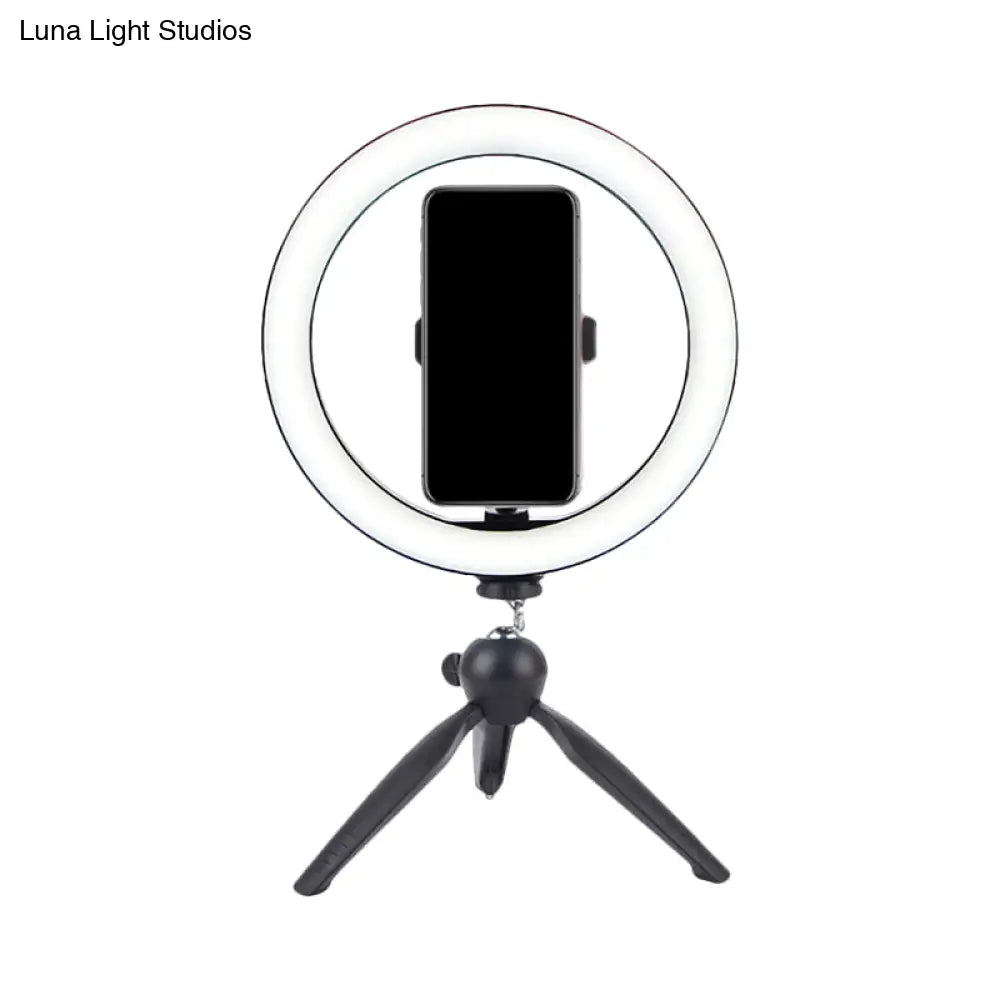 DecorBites™ Portable LED Circle Makeup Phone Holder with Adjustable Tripod Stand in Sleek Black