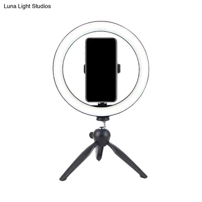 DecorBites™ Portable LED Circle Makeup Phone Holder with Adjustable Tripod Stand in Sleek Black