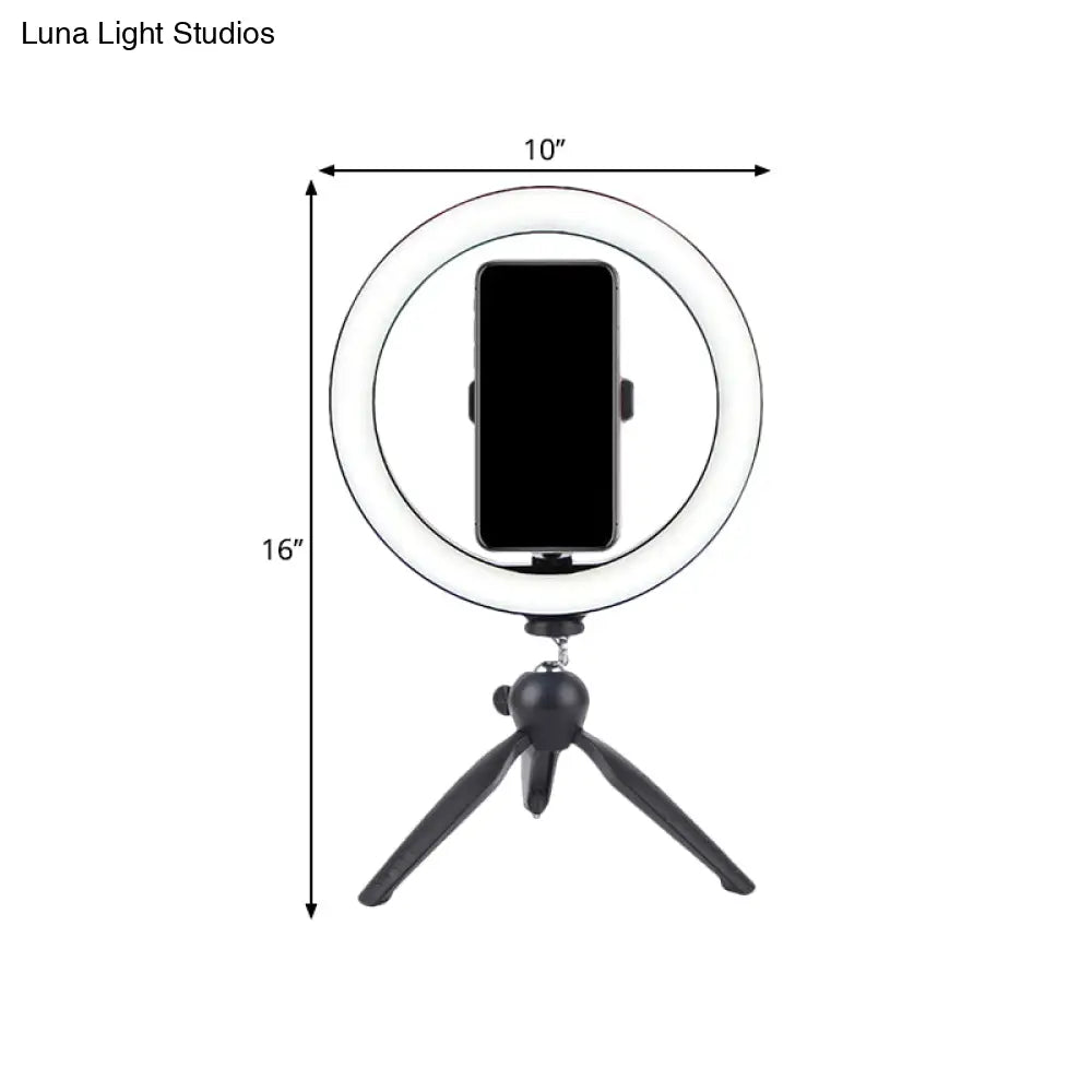 DecorBites™ Portable LED Circle Makeup Phone Holder with Adjustable Tripod Stand in Sleek Black