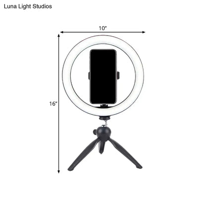 DecorBites™ Portable LED Circle Makeup Phone Holder with Adjustable Tripod Stand in Sleek Black