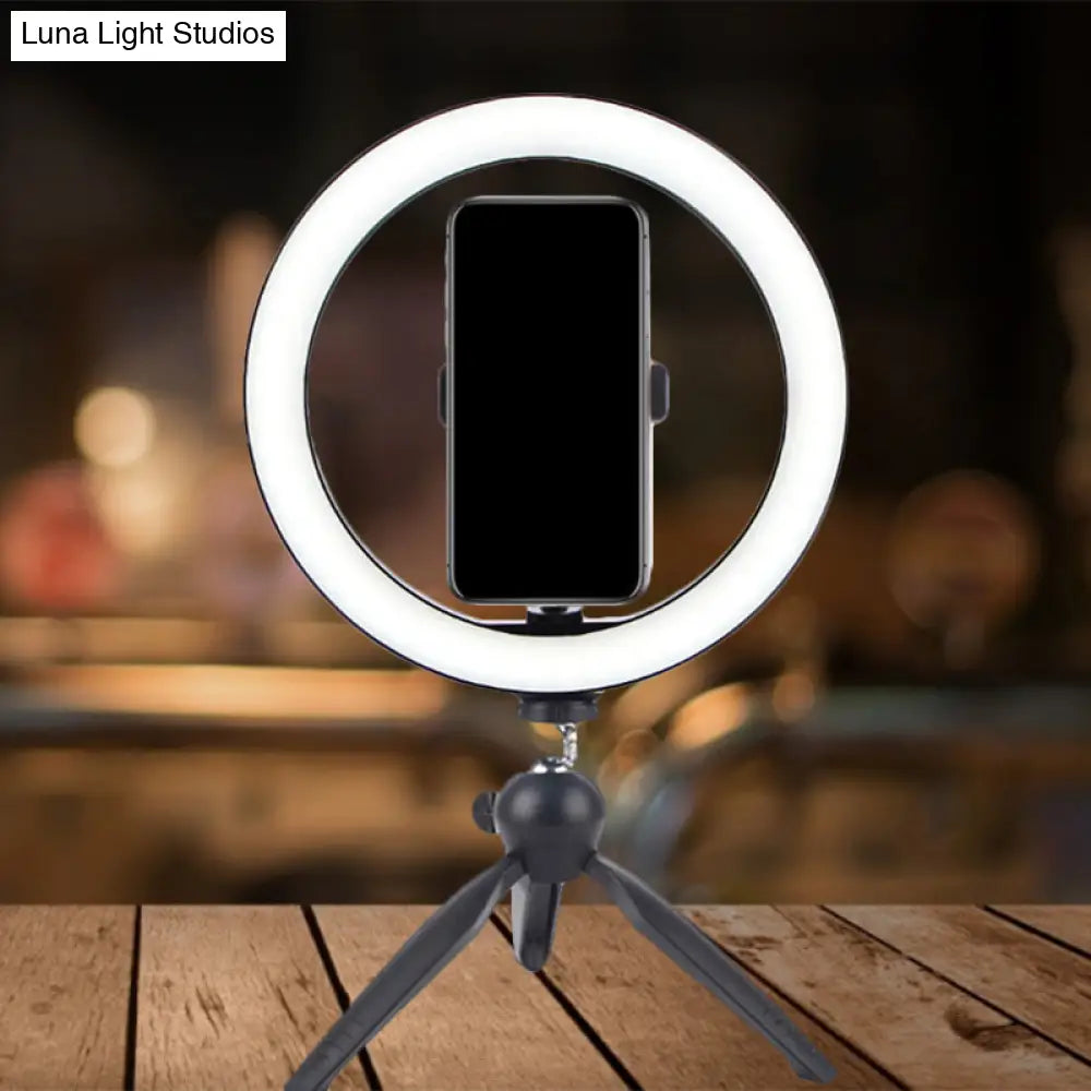 DecorBites™ Portable LED Circle Makeup Phone Holder with Adjustable Tripod Stand in Sleek Black