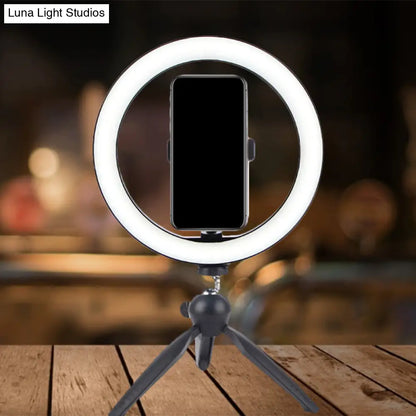 DecorBites™ Portable LED Circle Makeup Phone Holder with Adjustable Tripod Stand in Sleek Black