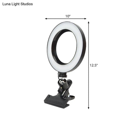 DecorBites™ Portable LED Mirror Light with Black Clip-on, Metal Shade for Mobile Phone Support