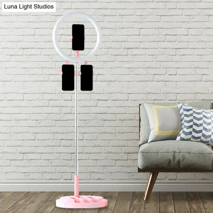 Portable pink & white led ring light bedroom stand with usb port