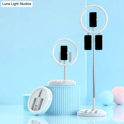 Portable pink & white led ring light bedroom stand with usb port