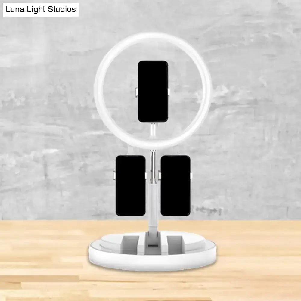 Portable pink & white led ring light bedroom stand with usb port