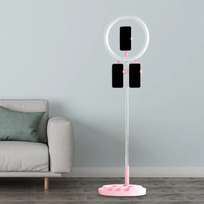 Portable pink & white led ring light bedroom stand with usb port