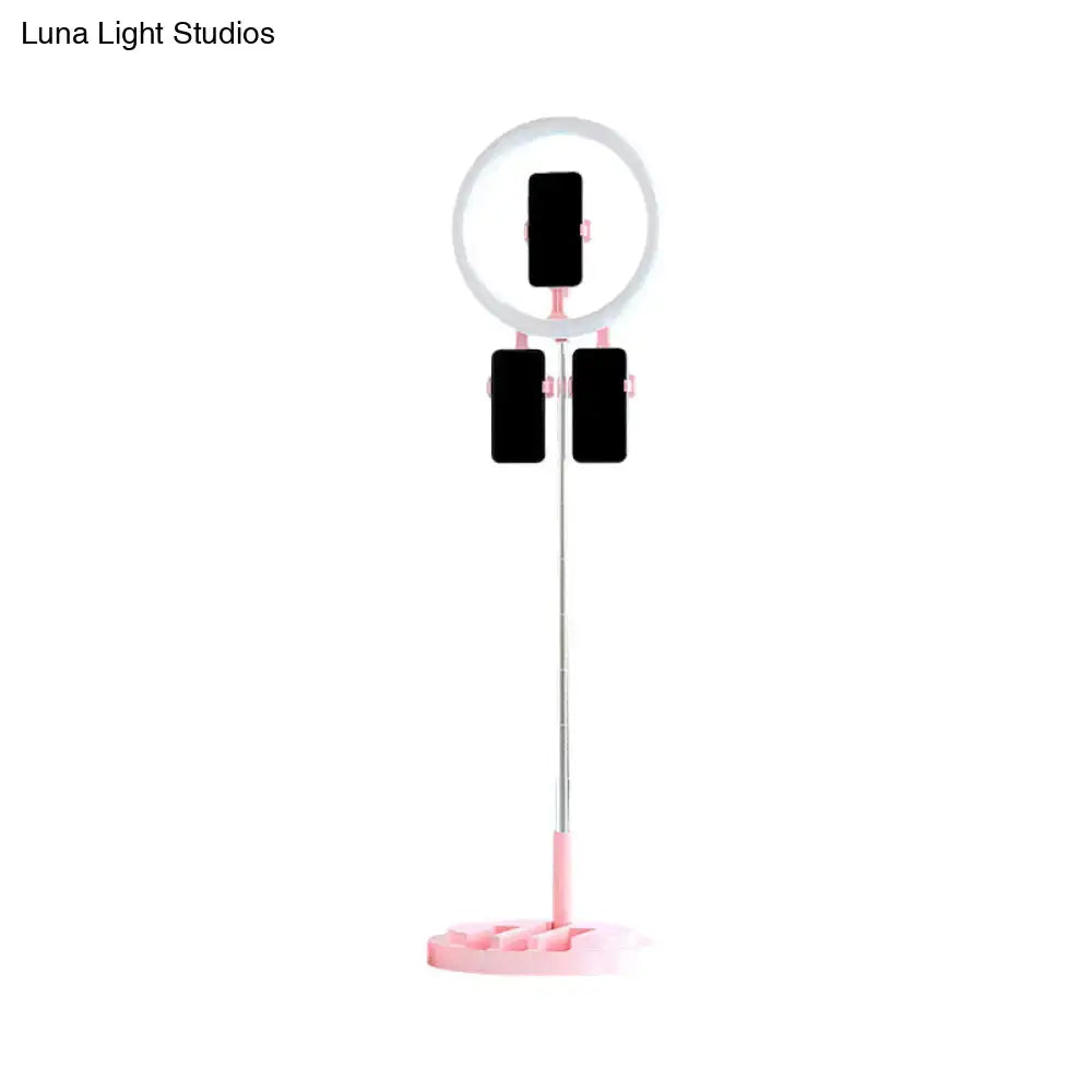 Portable pink & white led ring light bedroom stand with usb port
