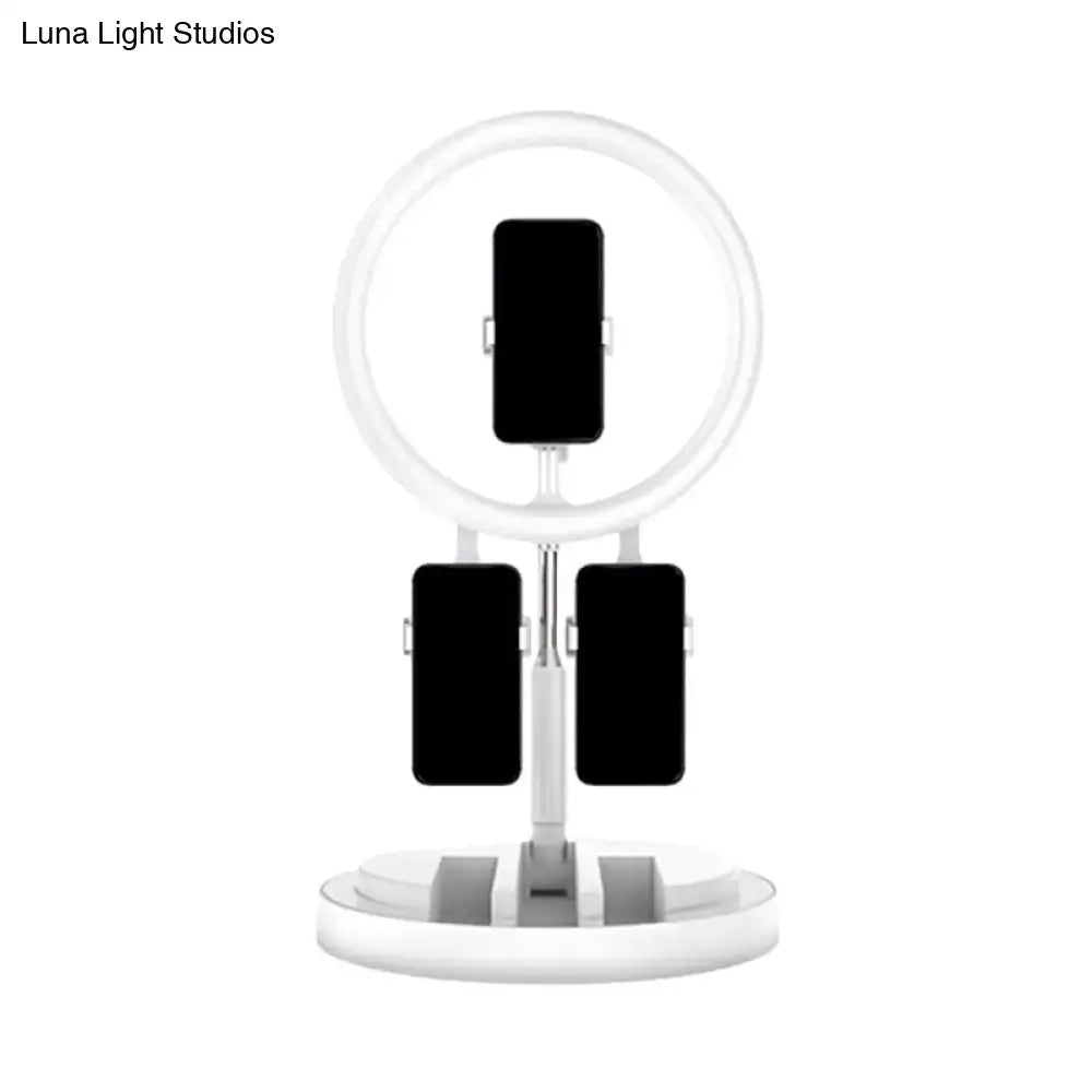 Portable pink & white led ring light bedroom stand with usb port