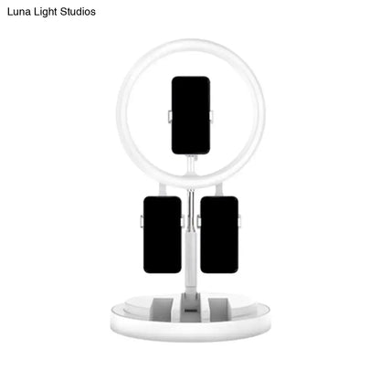 Portable pink & white led ring light bedroom stand with usb port