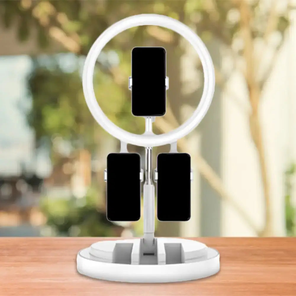 Portable pink & white led ring light bedroom stand with usb port