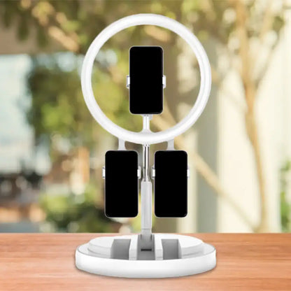 Portable pink & white led ring light bedroom stand with usb port