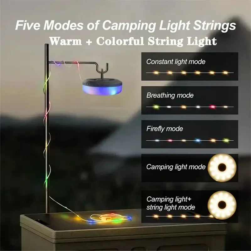 Portable white and black led camping light strip garden tent decor