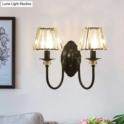 DecorBites™ Post-Modern Black Metal Wall Mount Light with Clear Crystal Shade - Trapezoid/Flower/Drum Design